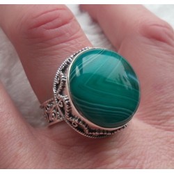 Zilveren ring ronde groene Botswana Agaat bewerkte setting 18 mm