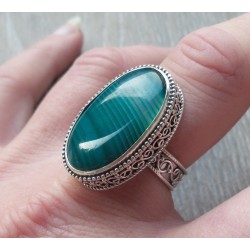 Zilveren ring blauw/groene Botswana Agaat bewerkte setting 17.5