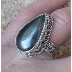 Zilveren ring druppelvorm Hematiet bewerkte setting 17.7 mm