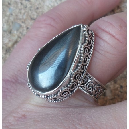 Zilveren ring druppelvorm Hematiet bewerkte setting 17.7 mm