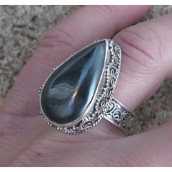 Zilveren ring druppelvorm Hematiet bewerkte setting 17.7 mm