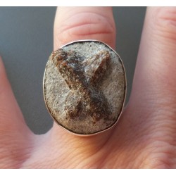 Zilveren ring gezet met Stauroliet (Elfenkruis) 17 mm