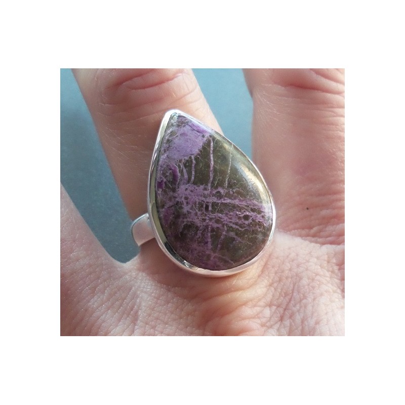 Zilveren ring druppelvorm Varisciet in Purpuriet 18.5 mm