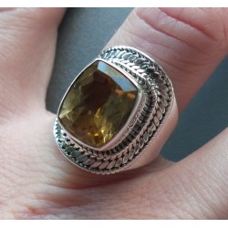 Zilveren ring gezet met rechthoekige Citrien 17 mm