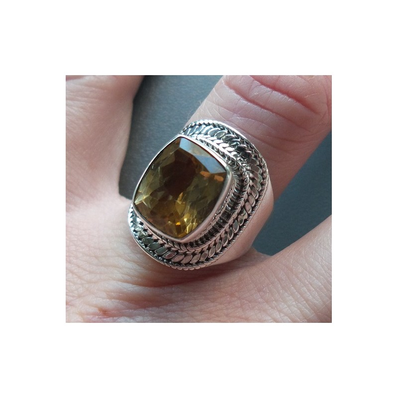 Zilveren ring gezet met rechthoekige Citrien 17 mm