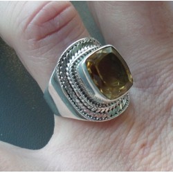 Zilveren ring gezet met rechthoekige Citrien 17 mm