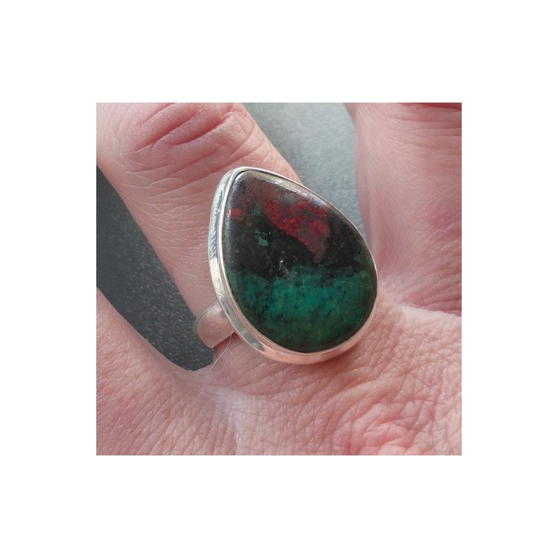 Zilveren ring met Sonora sunrise (chrysocolla met cupriet) 18.5