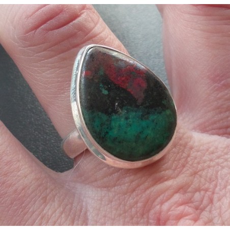 Zilveren ring met Sonora sunrise (chrysocolla met cupriet) 18.5