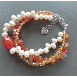 Zilveren armband met Carneool en zoetwater Parels