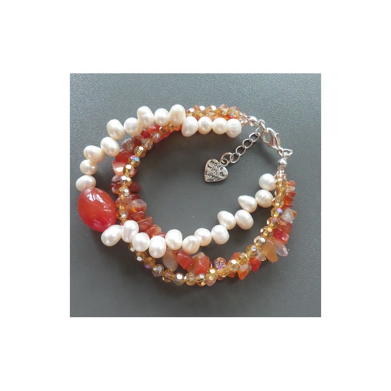 Zilveren armband met Carneool en zoetwater Parels