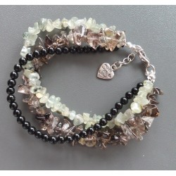 Zilveren armband met Onyx, Prehniet en Smokey Topaas