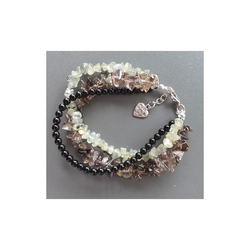 Zilveren armband met Onyx, Prehniet en Smokey Topaas