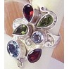 Zilveren ring met Peridot, Granaat en blauw Topaas maat 18.9