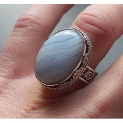 Zilveren ring ovale blauw Lace Agaat in bewerkte setting 17.3 mm