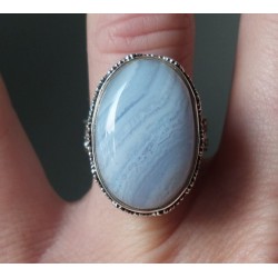 Zilveren ring ovale blauw Lace Agaat in bewerkte setting 17.3 mm