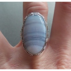 Zilveren ring ovale blauw Lace Agaat en bewerkte setting 17.3 mm