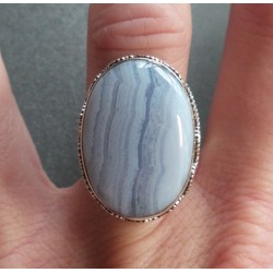 Zilveren ring blauw Lace Agaat en bewerkte setting 17.5 mm