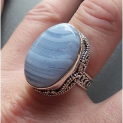 Zilveren ring blauw Lace Agaat en bewerkte setting 18 mm