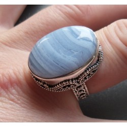Zilveren ring blauw Lace Agaat en bewerkte setting 18 mm