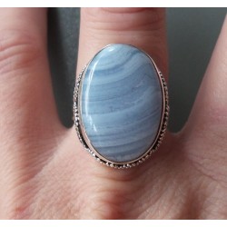 Zilveren ring blauw Lace Agaat en bewerkte setting 18 mm