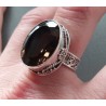 Zilveren ring Smokey Topaas gezet in bewerkte setting 18.5 mm