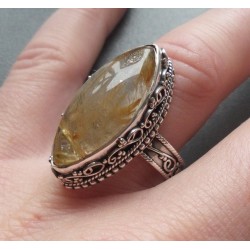 Zilveren ring marquise gouden Rutielkwarts bewerkte setting 18