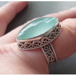 Zilveren ring marquise aqua Chalcedoon bewerkte setting 17.5 mm