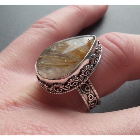 Zilveren ring gouden Rutielkwarts bewerkte setting 18 mm