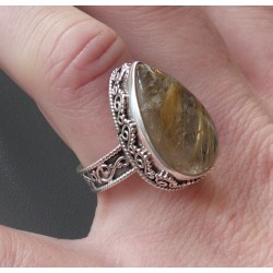 Zilveren ring gouden Rutielkwarts bewerkte setting 18 mm