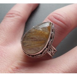 Zilveren ring gouden Rutielkwarts bewerkte setting 18 mm