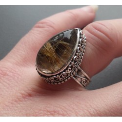 Zilveren ring gouden Rutielkwarts in bewerkte setting 17.3 mm