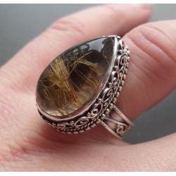 Zilveren ring gouden Rutielkwarts in bewerkte setting 17.3 mm