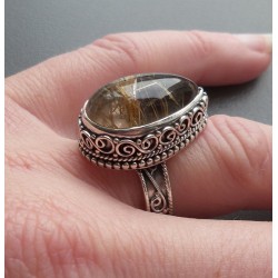 Zilveren ring gouden Rutielkwarts in bewerkte setting 17.3 mm