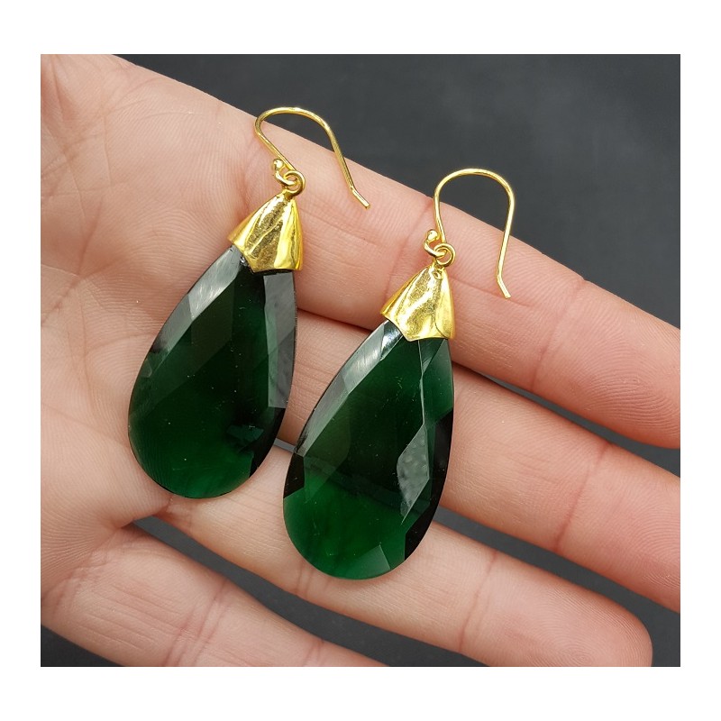 Vergulde oorbellen met grote Emerald groene quartz
