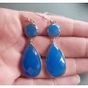 Vergulde zilveren oorbellen met facet blauw Chalcedoon