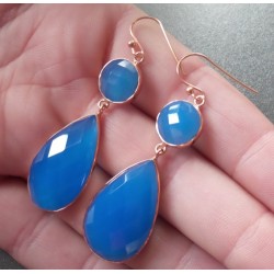 Vergulde zilveren oorbellen met facet blauw Chalcedoon