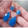 Vergulde zilveren oorbellen met facet blauw Chalcedoon