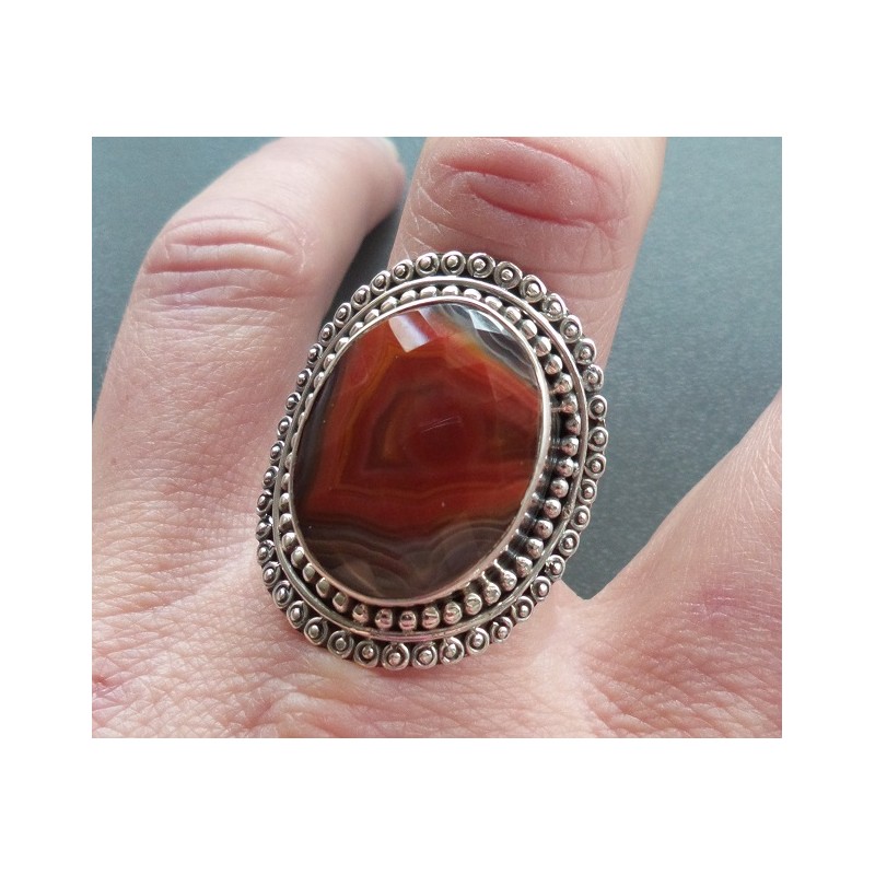 Zilveren ring facet Botswana Agaat bewerkte kop 19.5 mm