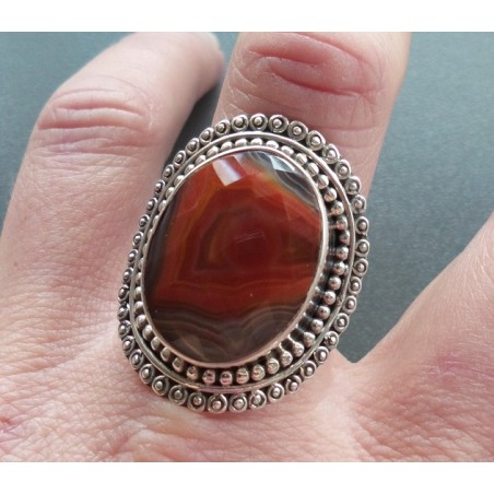 Zilveren ring facet Botswana Agaat bewerkte kop 19.5 mm