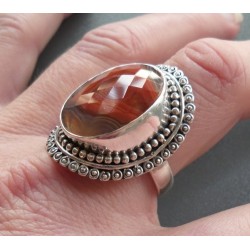 Zilveren ring facet Botswana Agaat bewerkte kop 19.5 mm