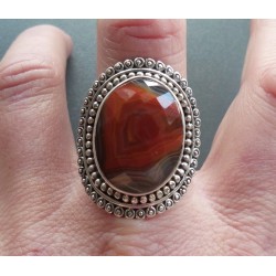 Zilveren ring facet Botswana Agaat bewerkte kop 19.5 mm
