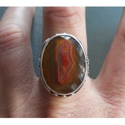 Zilveren ring met facet Botswana Agaat bewerkte setting 19 mm