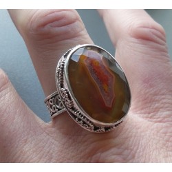 Zilveren ring met facet Botswana Agaat bewerkte setting 19 mm