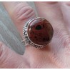 Zilveren ring ronde mahonie Obsidiaan in bewerkte setting 17.5 m