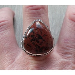 Zilveren ring met mahonie Obsidiaan en bewerkte setting 18.5 mm