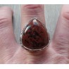 Zilveren ring met mahonie Obsidiaan en bewerkte setting 18.5 mm