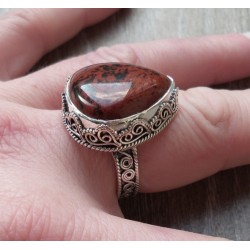 Zilveren ring met mahonie Obsidiaan en bewerkte setting 18.5 mm