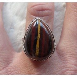 Zilveren ring met Tijgerijzer gezet in bewerkte setting 17.3 mm