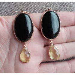 Vergulde zilveren oorbellen met zwarte Onyx en Lemon Topaas