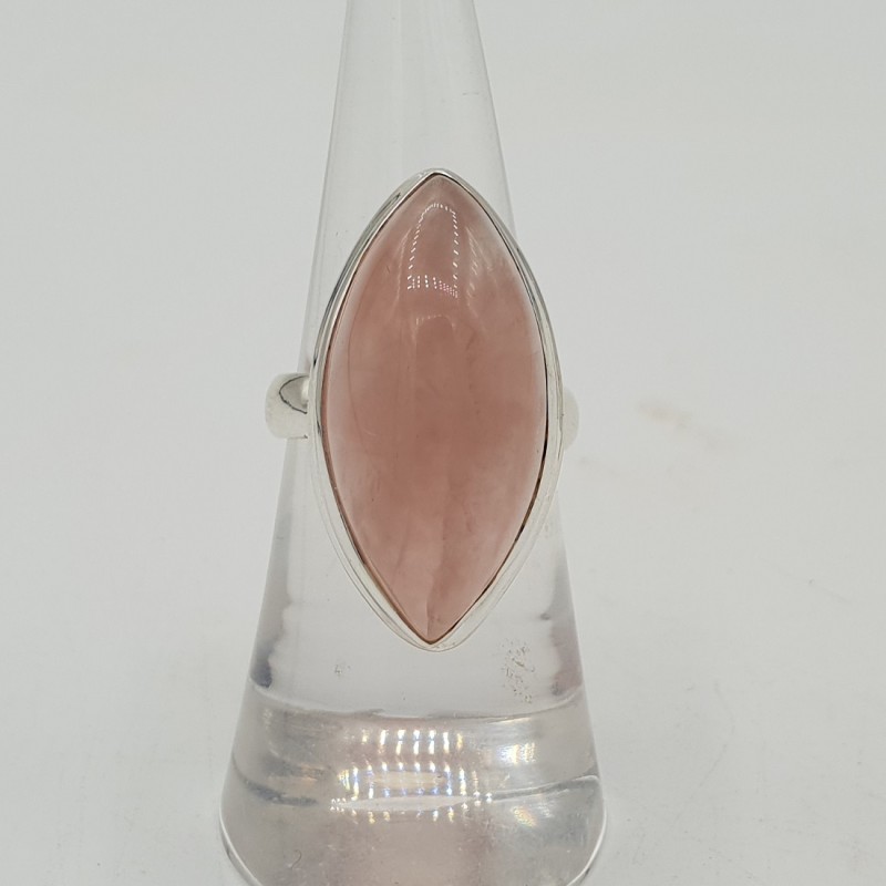 Zilveren ring gezet met grote marquise Rozenkwarts 16 mm